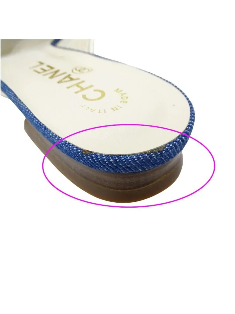 Chanel Sandals Camellia Denim Leather Blue White Summer Mules